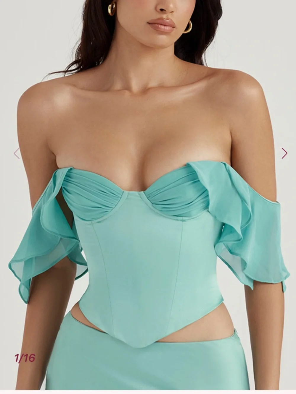 House of CB Isabella Jade Ruffle Sleeve Corset Turquoise Large Plus Cup